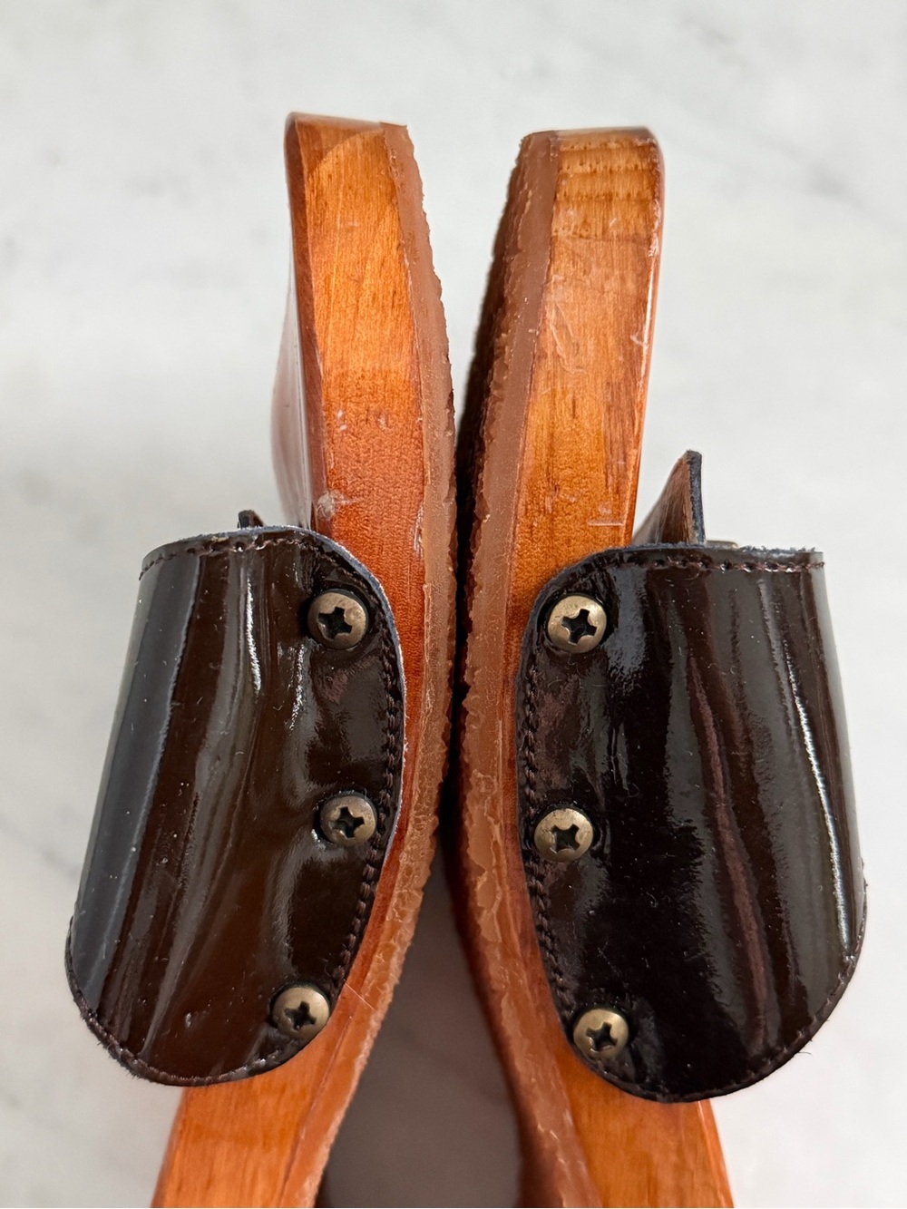 CHANEL Wood Slide Sandals with Gold CC Hardware Size 36 - Picture 5 of 12